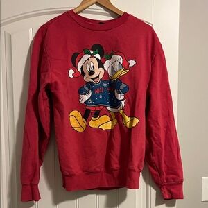 Disney Red Crewneck Sweater with Mickey and Donald